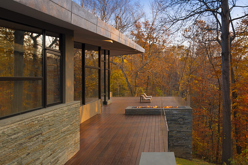 Difficult Run Home deck overlooking woods, built by Peterson and Collins Builders