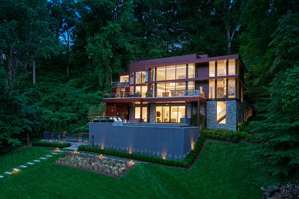 Exterior facing overlook, , Potomac Overlook Residence, built by Peterson and Collins