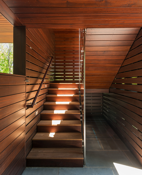 Wooden staircase, Potomac Overlook Residence, built by Peterson and Collins