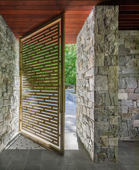 Stonework and gate, , Potomac Overlook Residence, built by Peterson and Collins