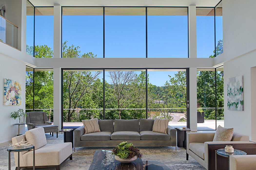 Floor to ceiling windows, , Potomac Overlook Residence, built by Peterson and Collins