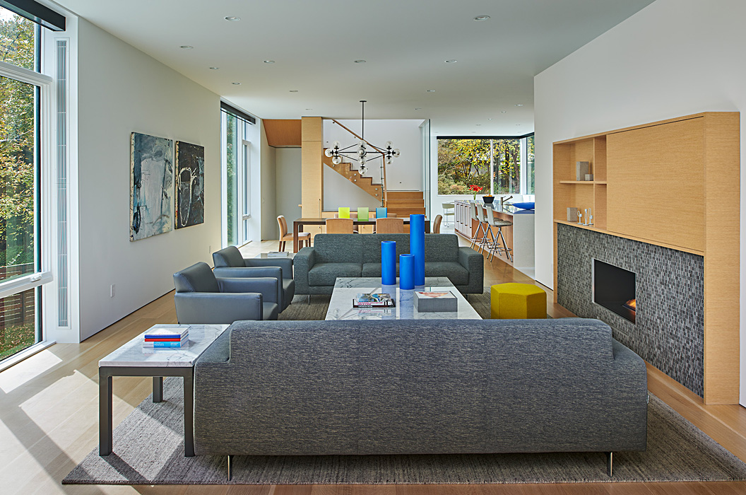 Levell Drive Residence Fireplace Mantel and open floor plan